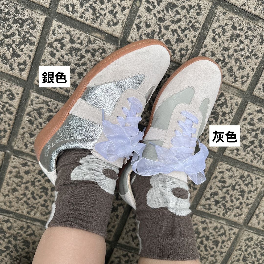 SC1024 防潑水牛皮芭蕾風德訓鞋(另附一般棉質鞋帶)【防潑水】 銀