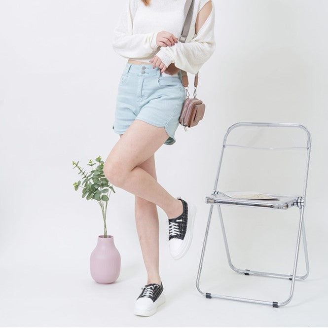 ER1227 TWEED布料拼接皮免綁帶厚底波鞋