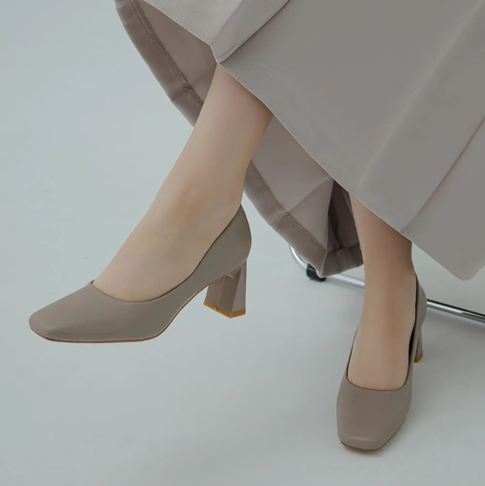 AK1319 微方頭設計感梯形粗跟鞋【防潑水】-