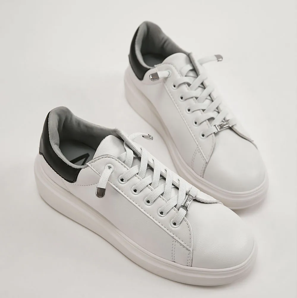 TU1244  超輕軟皮撞色免綁帶小白鞋【防潑水】(此款版型偏小, 建議選大一碼)