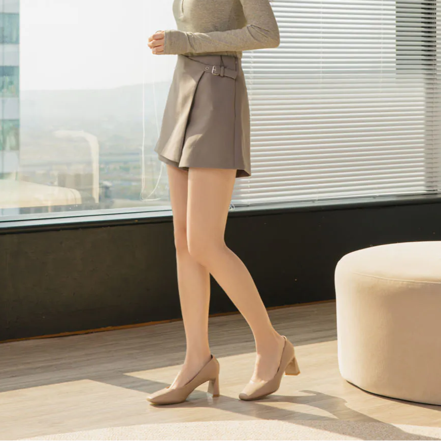 AK1319 微方頭設計感梯形粗跟鞋【防潑水】-