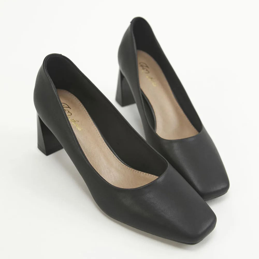 AK1319 微方頭設計感梯形粗跟鞋【防潑水】-