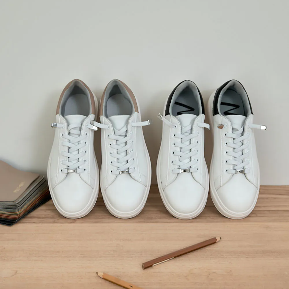 TU1244  超輕軟皮撞色免綁帶小白鞋【防潑水】(此款版型偏小, 建議選大一碼)