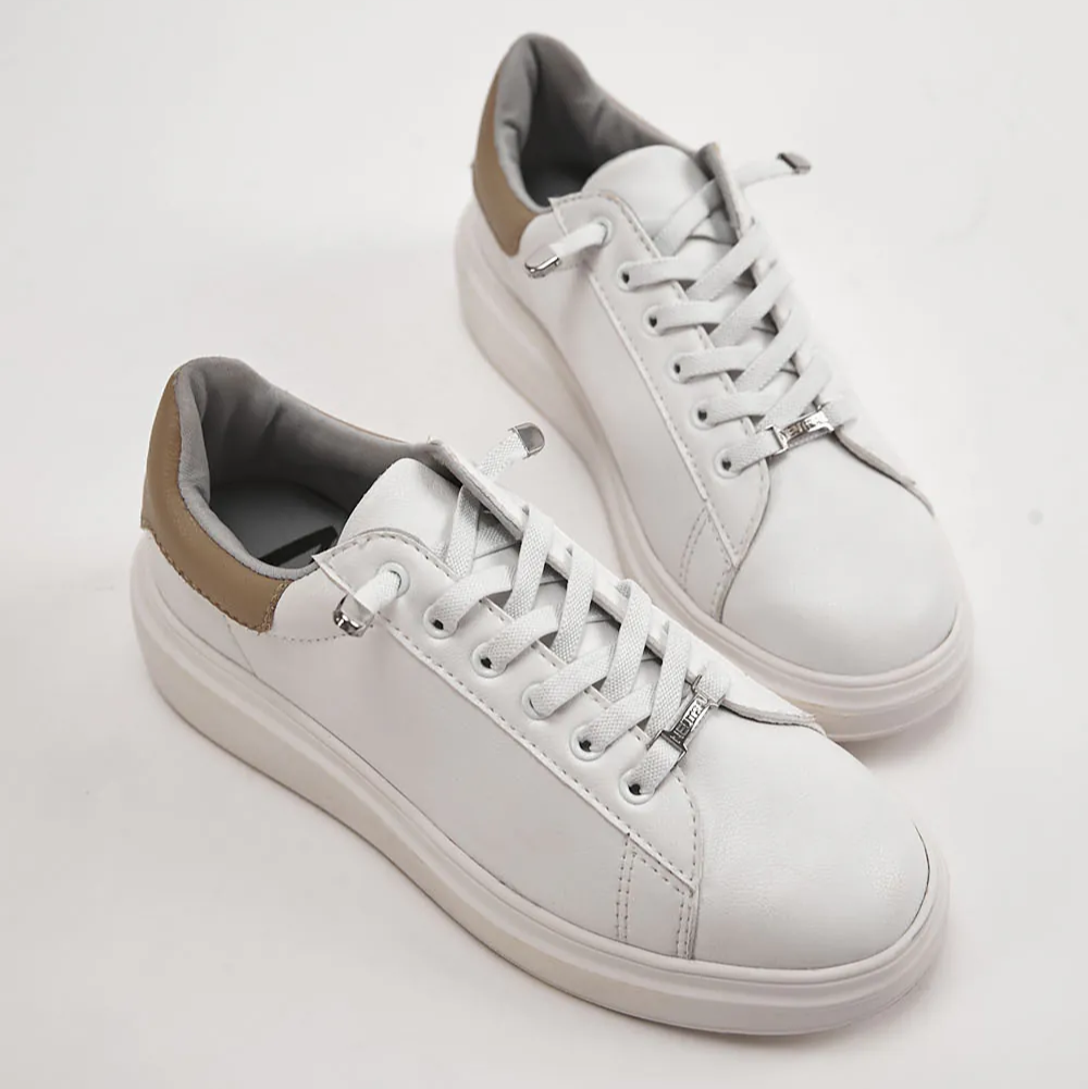 TU1244  超輕軟皮撞色免綁帶小白鞋【防潑水】(此款版型偏小, 建議選大一碼)