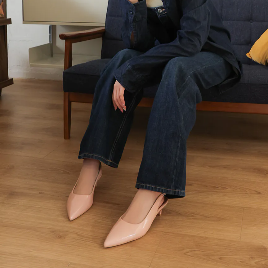 AK1361 法式浪漫尖頭後繞帶踝跟低跟鞋【防潑水】-