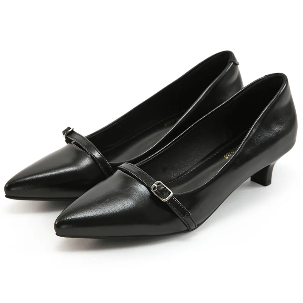 AK1358 一字釦帶尖頭低跟鞋