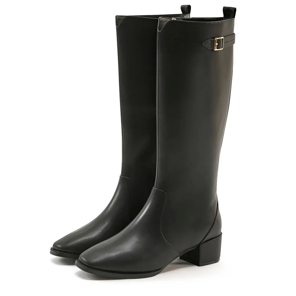 AK1351 顯瘦V切口小金釦粗跟長靴