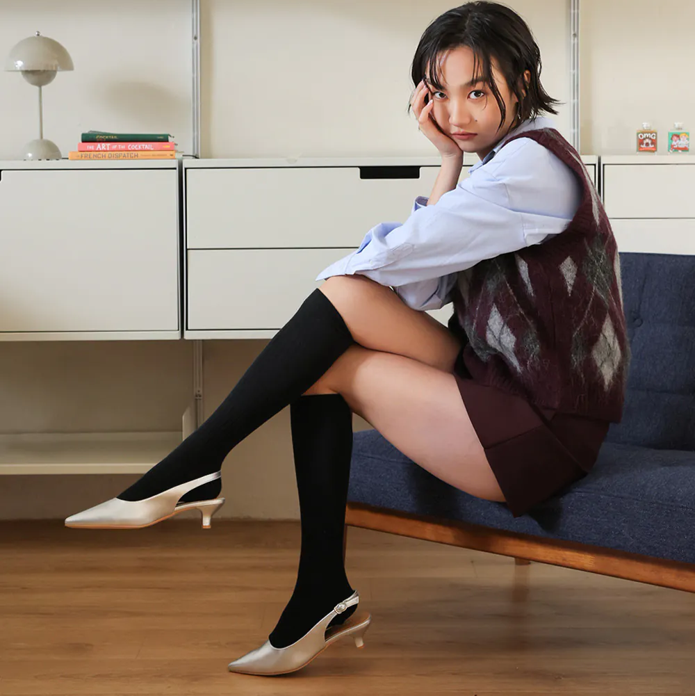 AK1361 法式浪漫尖頭後繞帶踝跟低跟鞋【防潑水】-