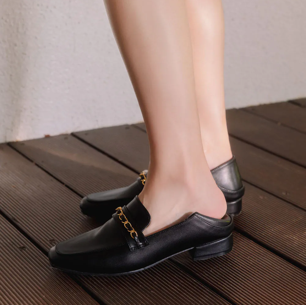 TU1213 超纖皮金屬鏈後踩2WAY樂福鞋【防潑水】-