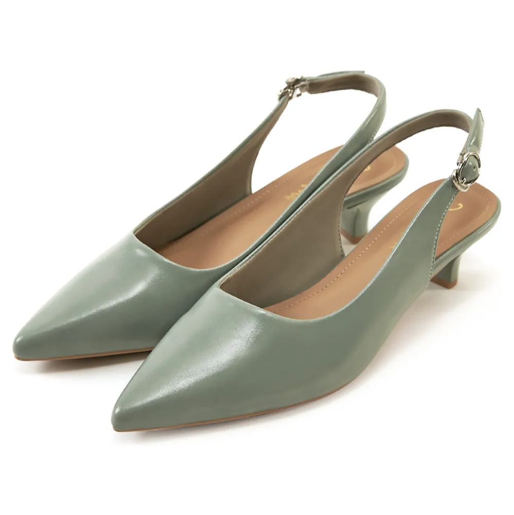 AK1361 法式浪漫尖頭後繞帶踝跟低跟鞋【防潑水】-