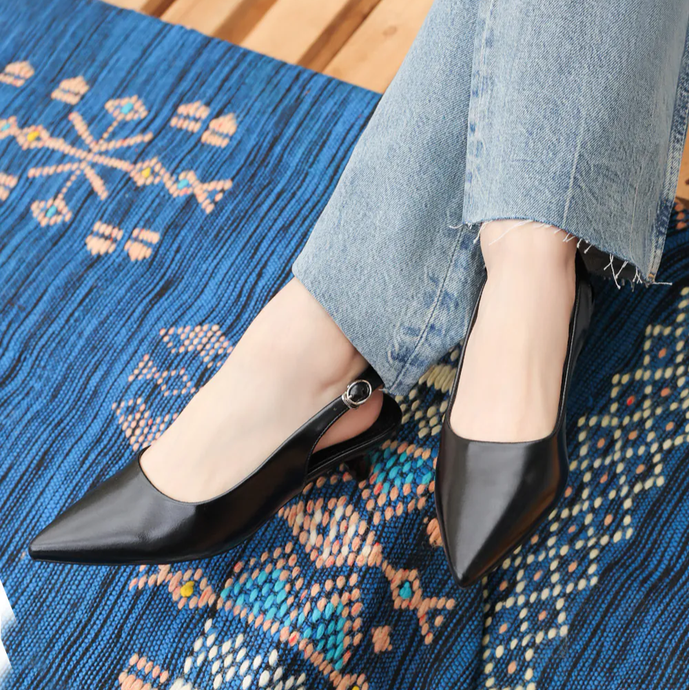 AK1361 法式浪漫尖頭後繞帶踝跟低跟鞋【防潑水】-