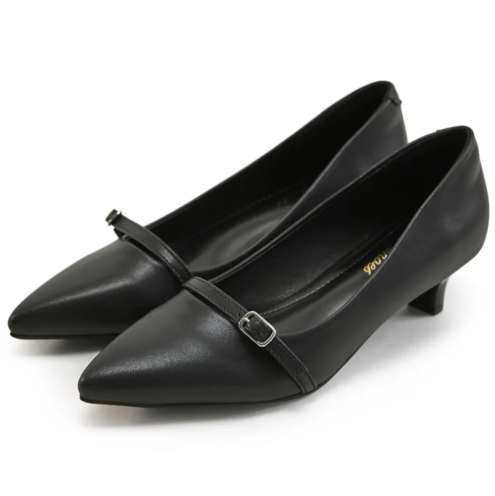 AK1358 一字釦帶尖頭低跟鞋