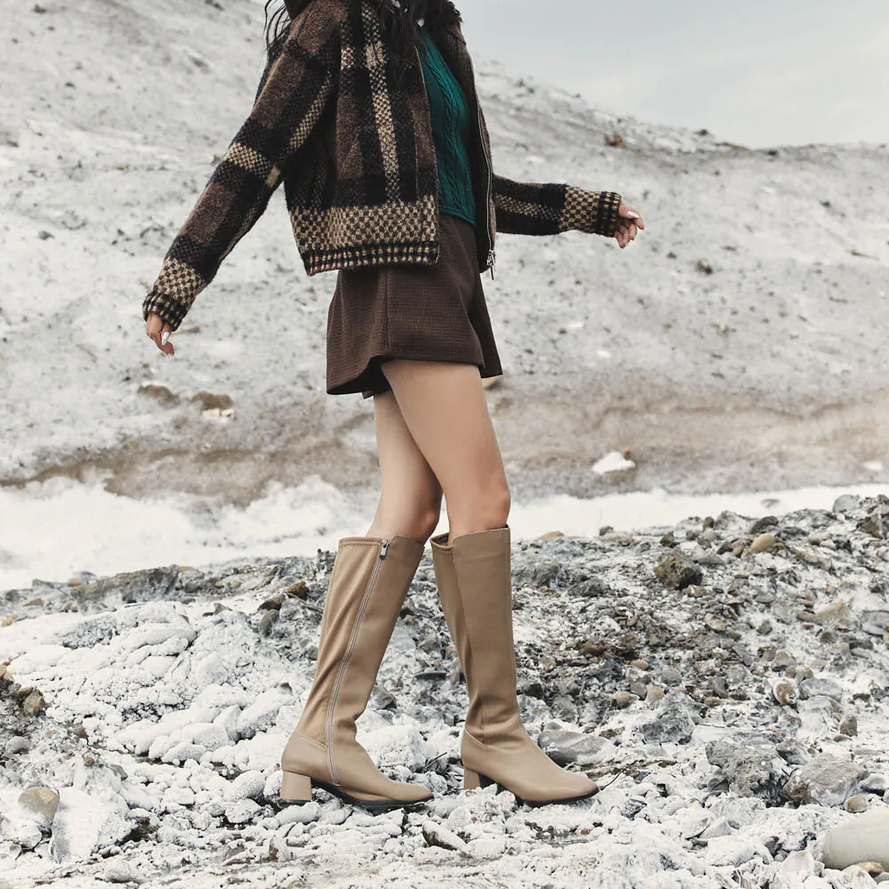 AK1221 彈性萊卡內絨毛拼接長靴(此款版型偏小, 建議選大一碼)