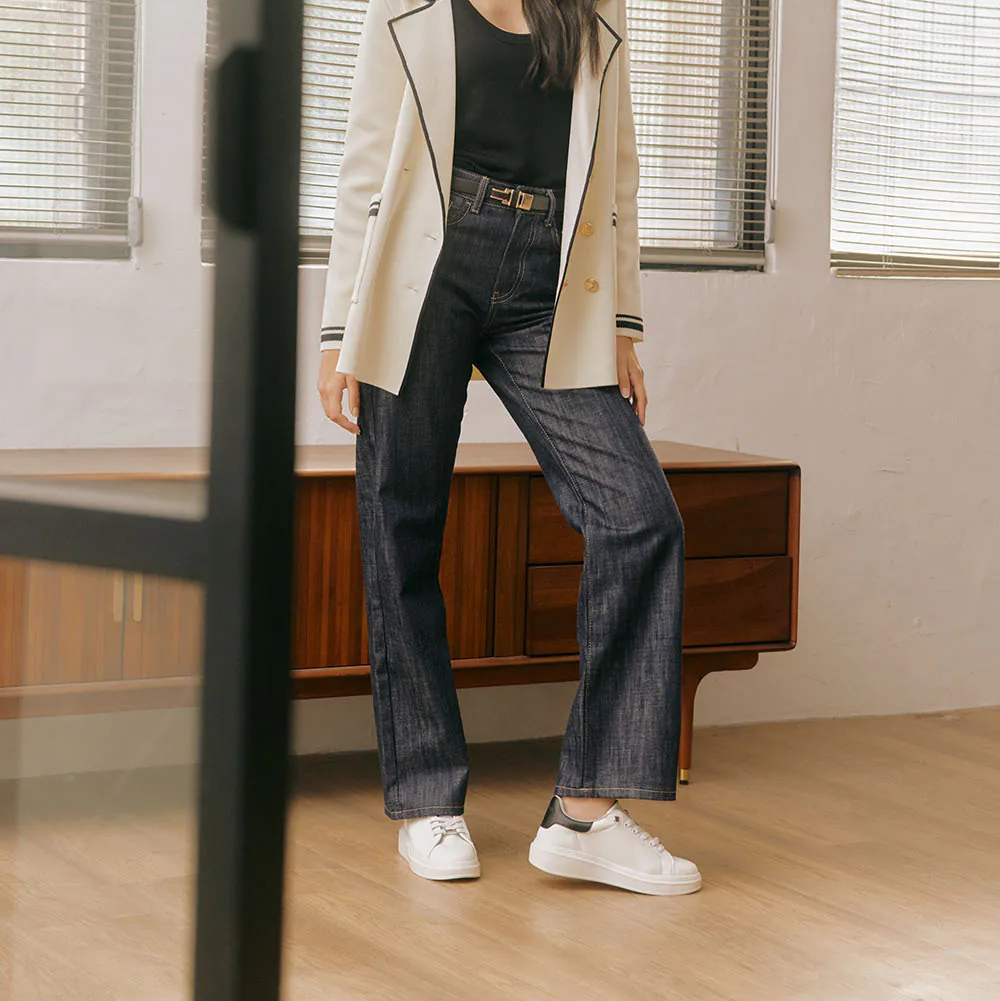 TU1244  超輕軟皮撞色免綁帶小白鞋【防潑水】(此款版型偏小, 建議選大一碼)