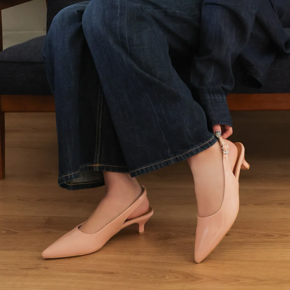 AK1361 法式浪漫尖頭後繞帶踝跟低跟鞋【防潑水】-