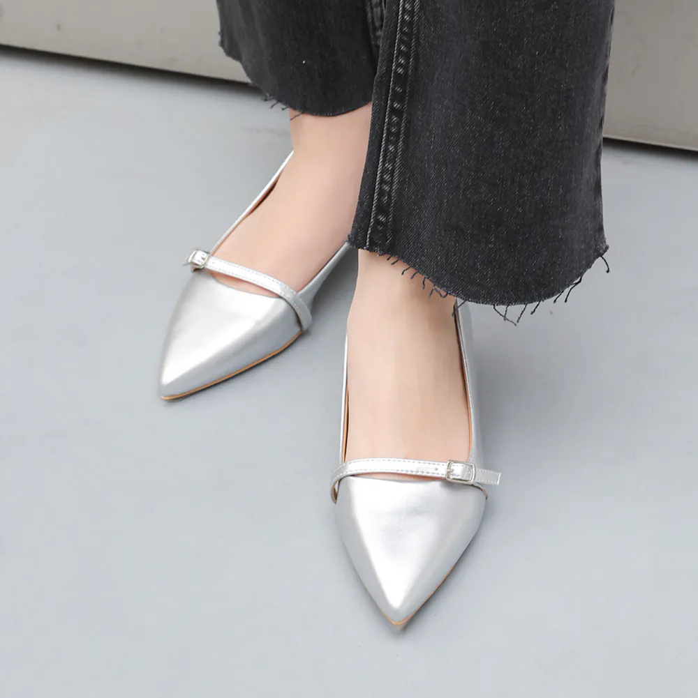 AK1358 一字釦帶尖頭低跟鞋