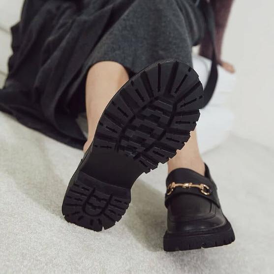 AK1235 復古感厚底馬銜鏈樂福鞋【防潑水】-