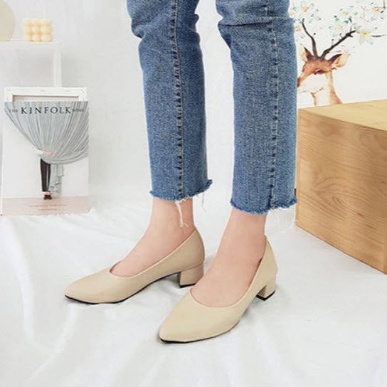 ER1083 素雅氣質尖頭粗跟鞋