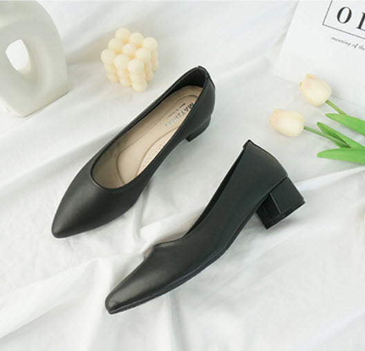 ER1083 素雅氣質尖頭粗跟鞋