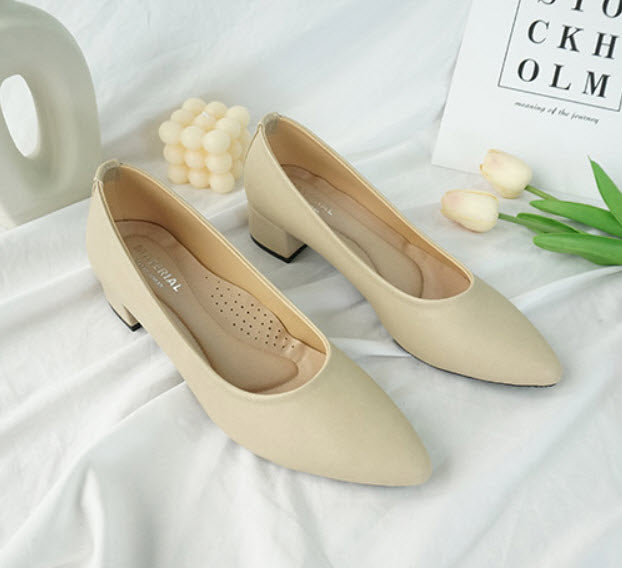 ER1083 素雅氣質尖頭粗跟鞋