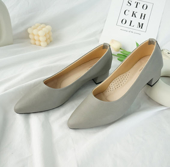 ER1083 素雅氣質尖頭粗跟鞋