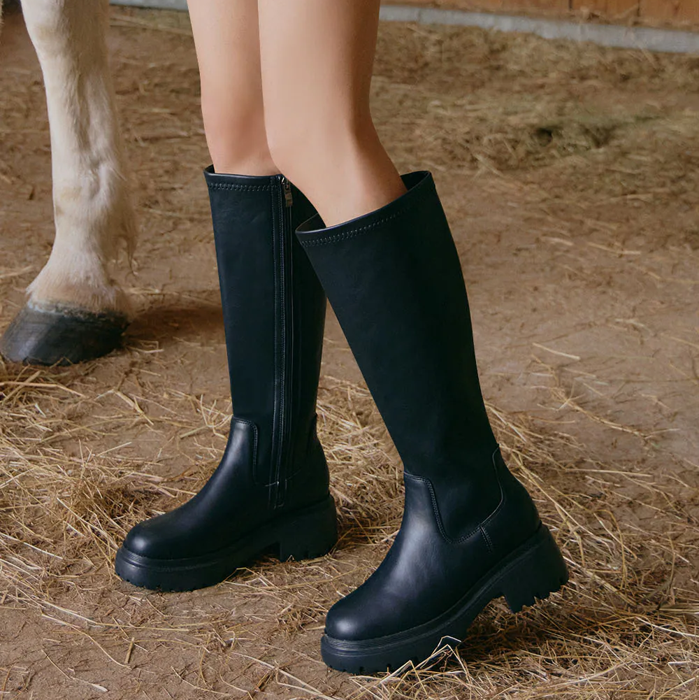 AK1381 激顯瘦輕量厚底長筒靴 (此款版型偏小, 建議選大一碼)【防潑水】