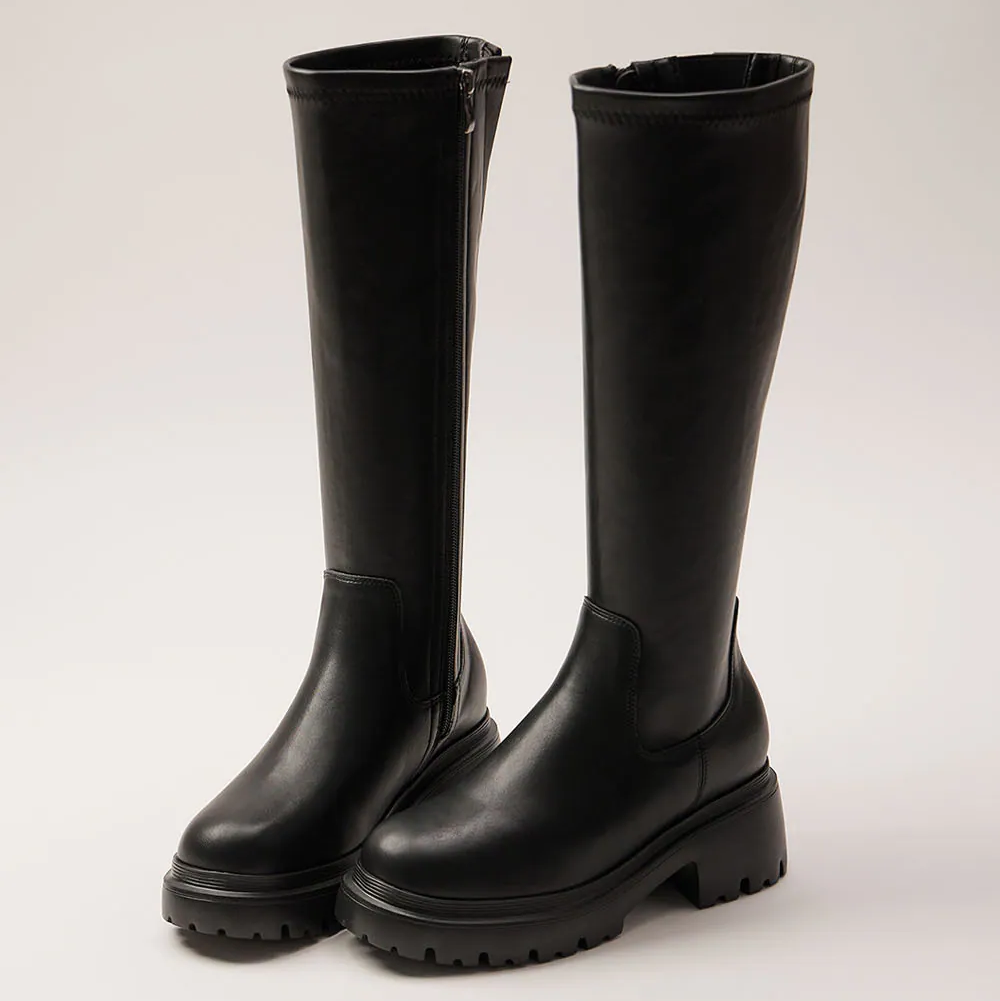 AK1381 激顯瘦輕量厚底長筒靴 (此款版型偏小, 建議選大一碼)【防潑水】