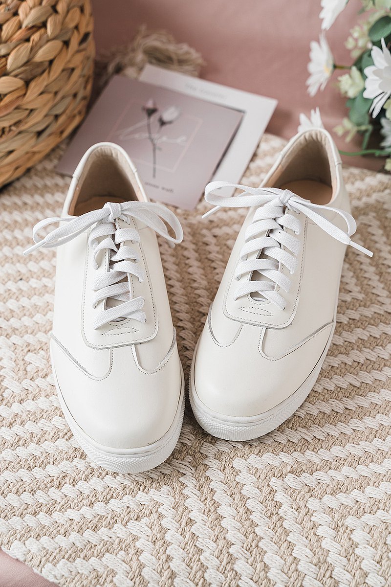 SC1016【可個人訂製】頂級超輕量防水防髒真皮德訓鞋 經典白【男版】