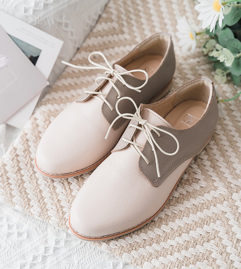 SC1008【可個人訂製】日本頂級軟羊皮日系拚色德比鞋 櫻花裸粉