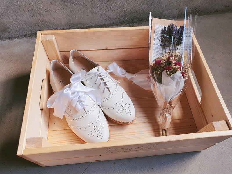 SC1011【可個人訂製】日本柔嫩羊皮2WAY兩穿緞帶雕花牛津鞋 純粹白