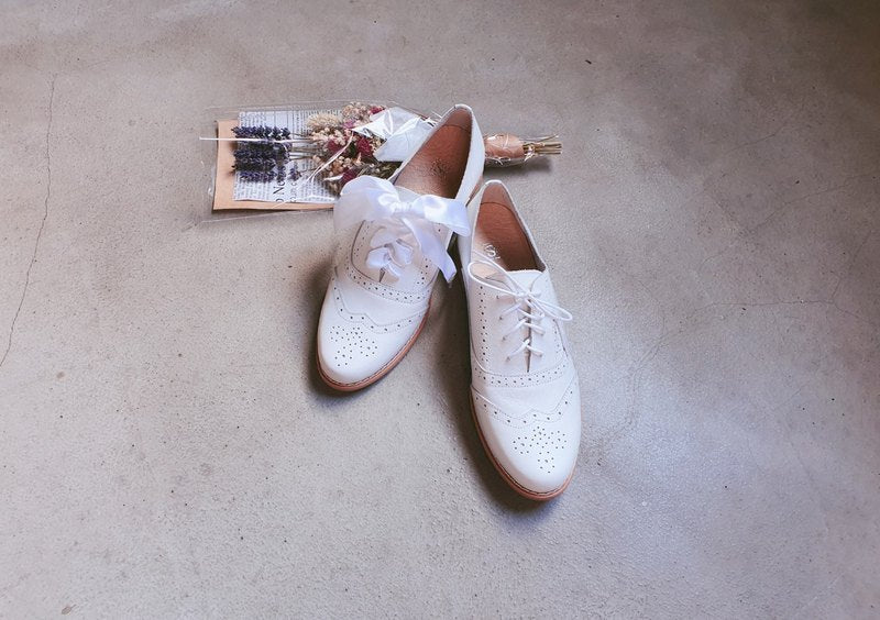 SC1011【可個人訂製】日本柔嫩羊皮2WAY兩穿緞帶雕花牛津鞋 純粹白