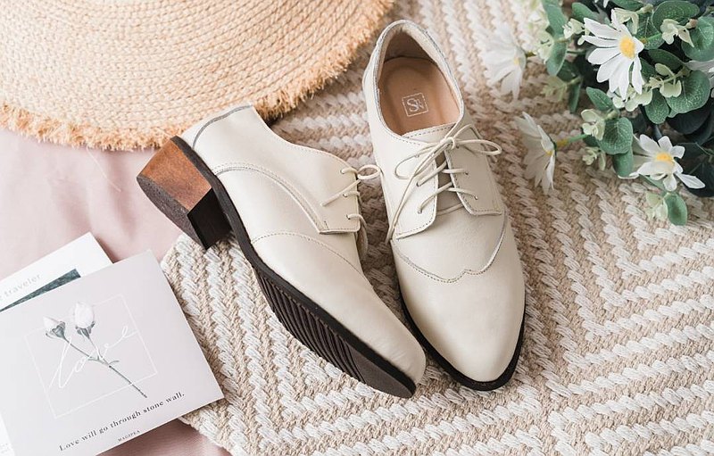 SC1006【可個人訂製】日本頂級軟牛皮法式木跟牛津鞋 奶油米