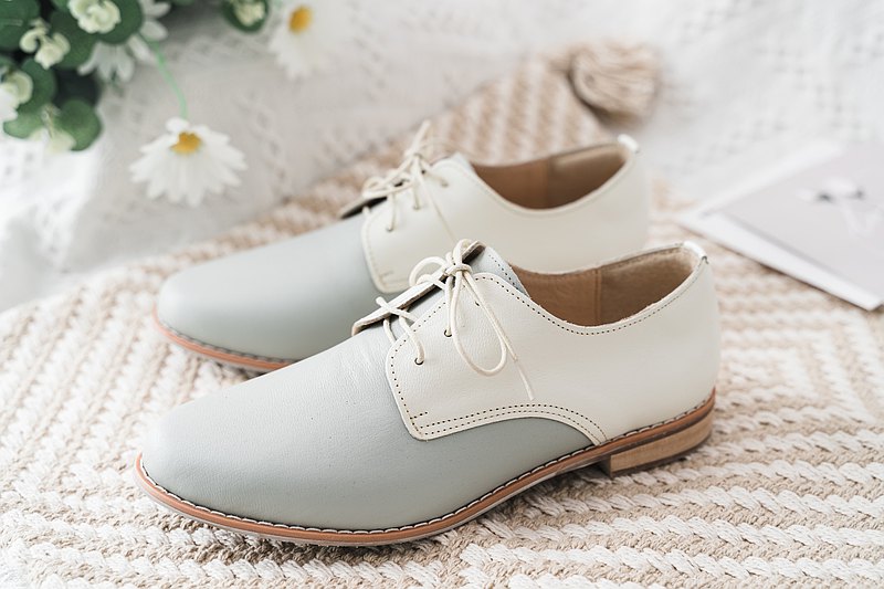 SC1008【可個人訂製】日本頂級軟羊皮日系拚色德比鞋 莫蘭迪綠