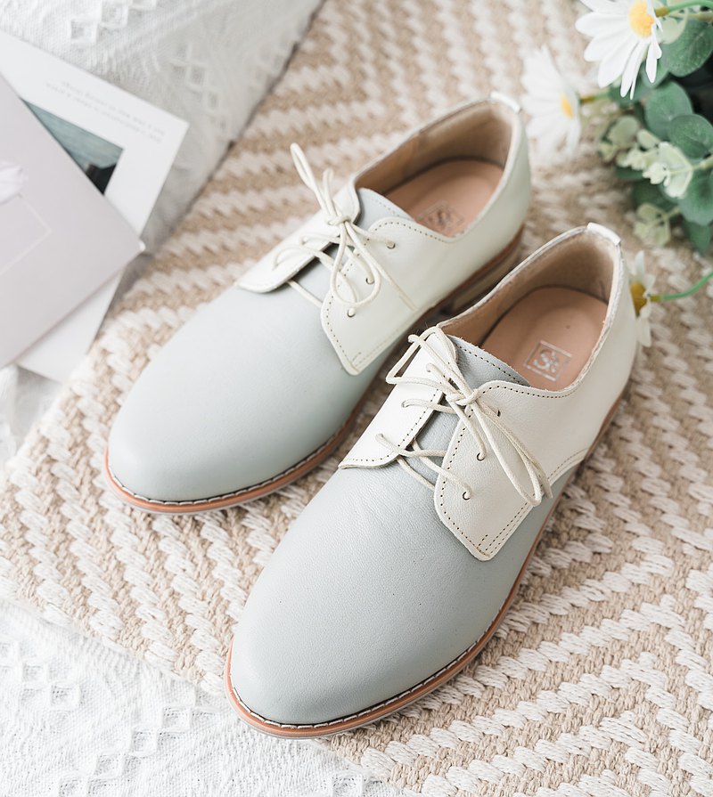 SC1008【可個人訂製】日本頂級軟羊皮日系拚色德比鞋 莫蘭迪綠