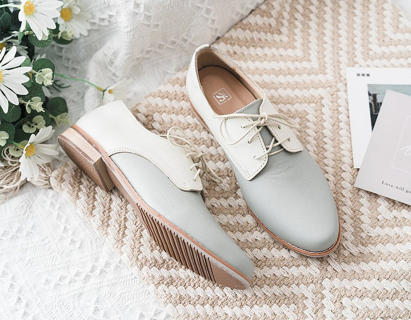 SC1008【可個人訂製】日本頂級軟羊皮日系拚色德比鞋 莫蘭迪綠