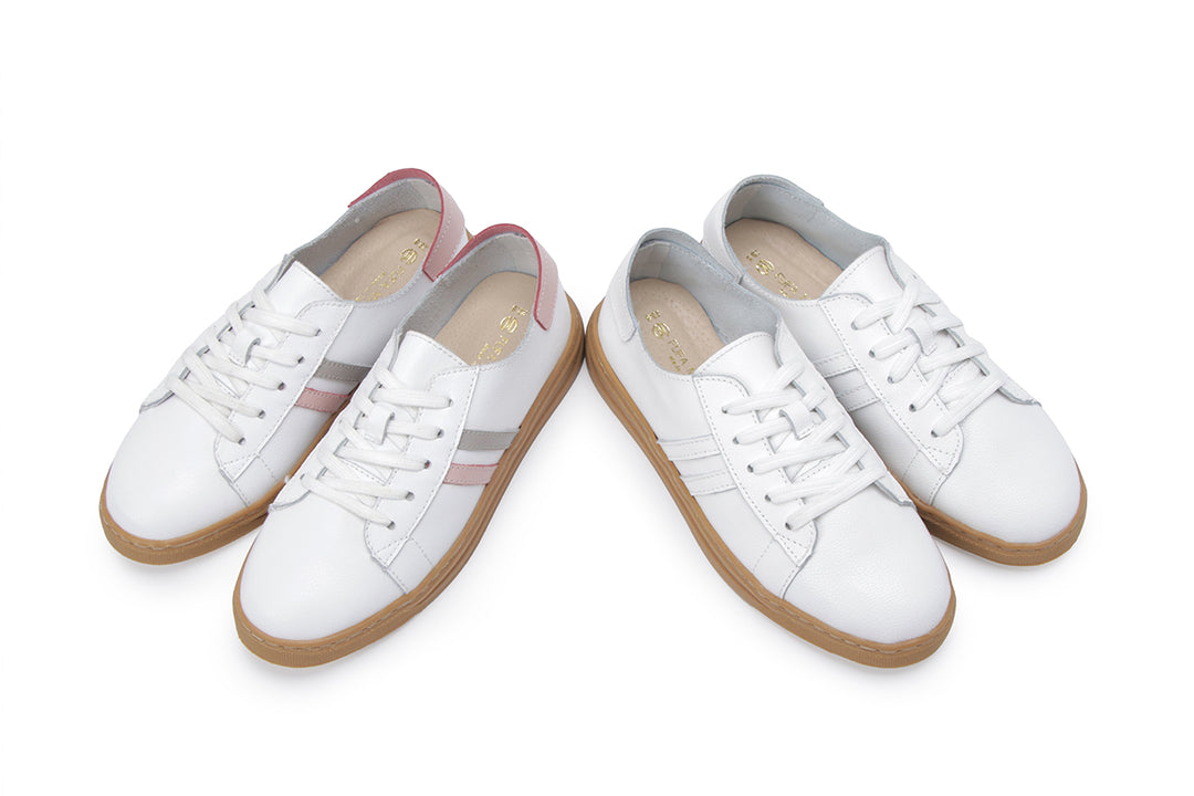 W2196 雙線拼裸色底真皮綁帶波鞋