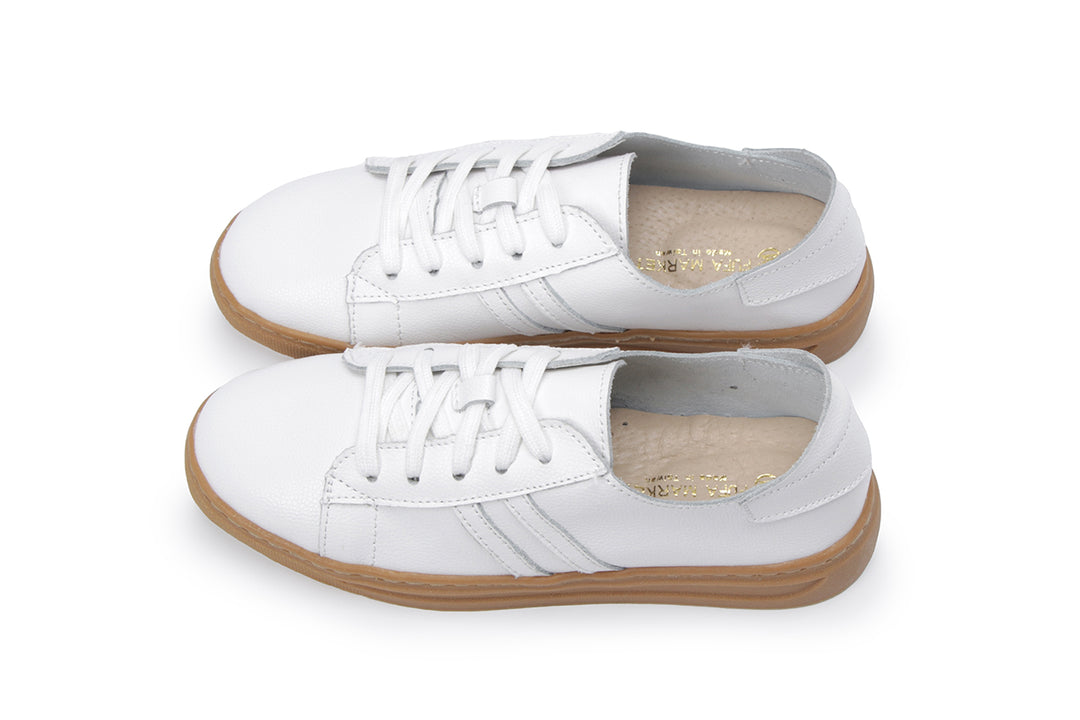 W2196 雙線拼裸色底真皮綁帶波鞋