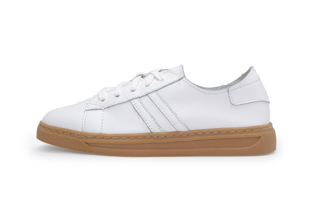 W2196 雙線拼裸色底真皮綁帶波鞋