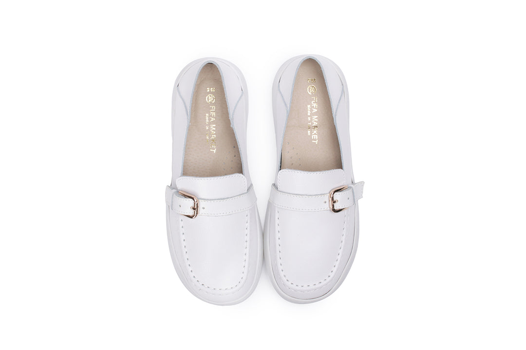 W2211 一字帶扣飾真皮懶人鞋