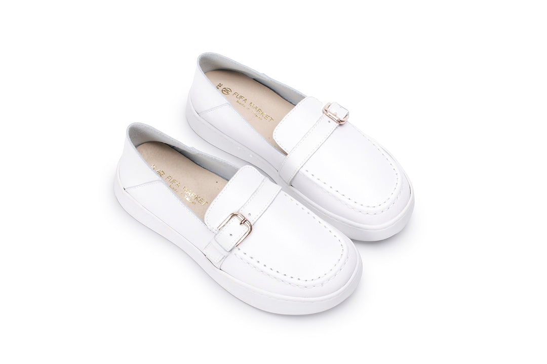 W2211 一字帶扣飾真皮懶人鞋