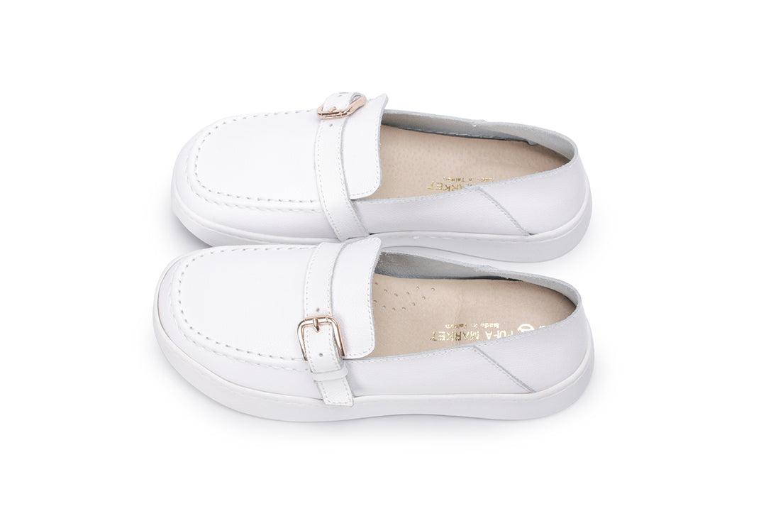 W2211 一字帶扣飾真皮懶人鞋