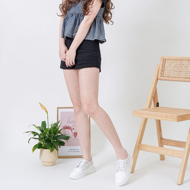 ER1227 TWEED布料拼接皮免綁帶厚底波鞋