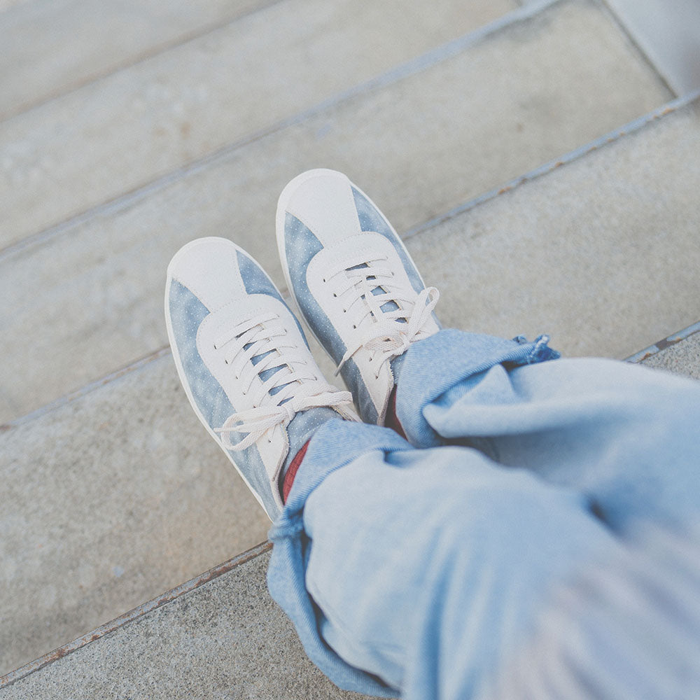 HC1191【京都手作】琉璃藍拼接波鞋