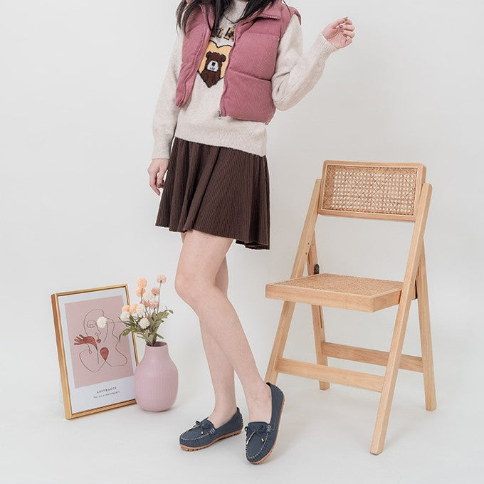 ER1276 蝴蝶結手工縫線莫卡辛平底鞋