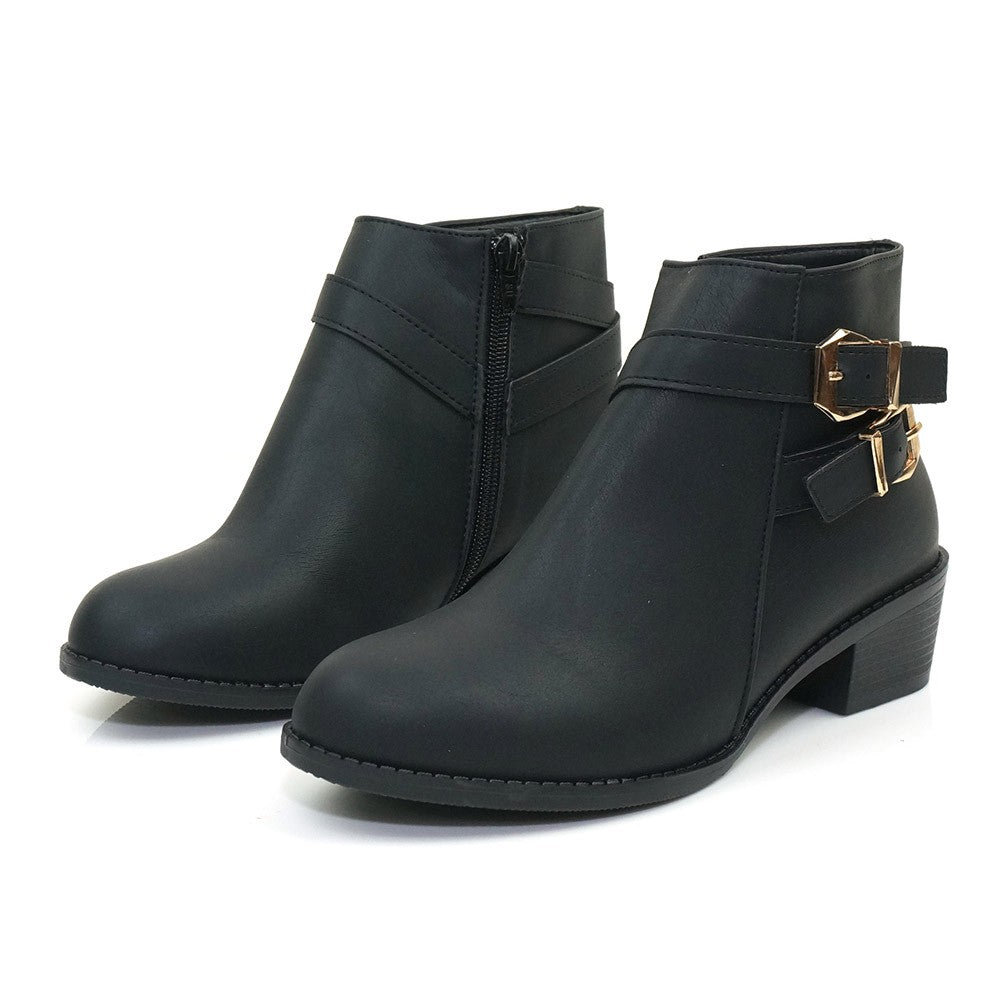 ER1185 雙扣飾側拉鏈顯瘦踝靴