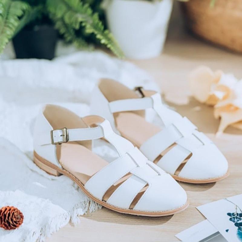 SC1020 法國進口牛皮編織原木底涼鞋 白