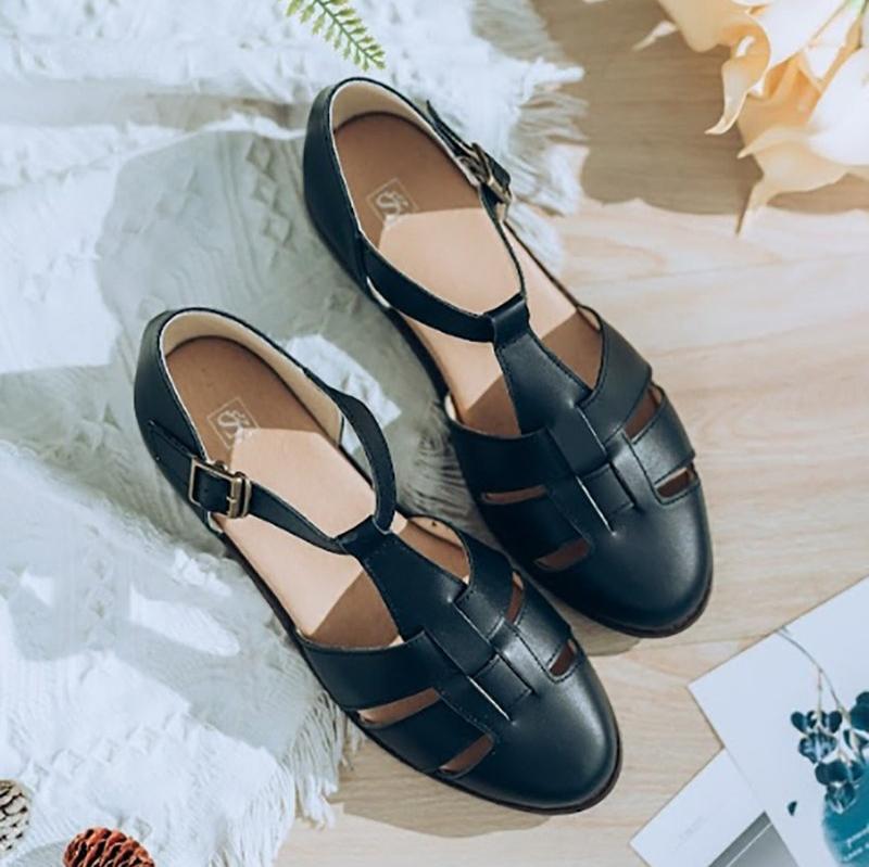 SC1020 法國進口牛皮編織原木底涼鞋 黑