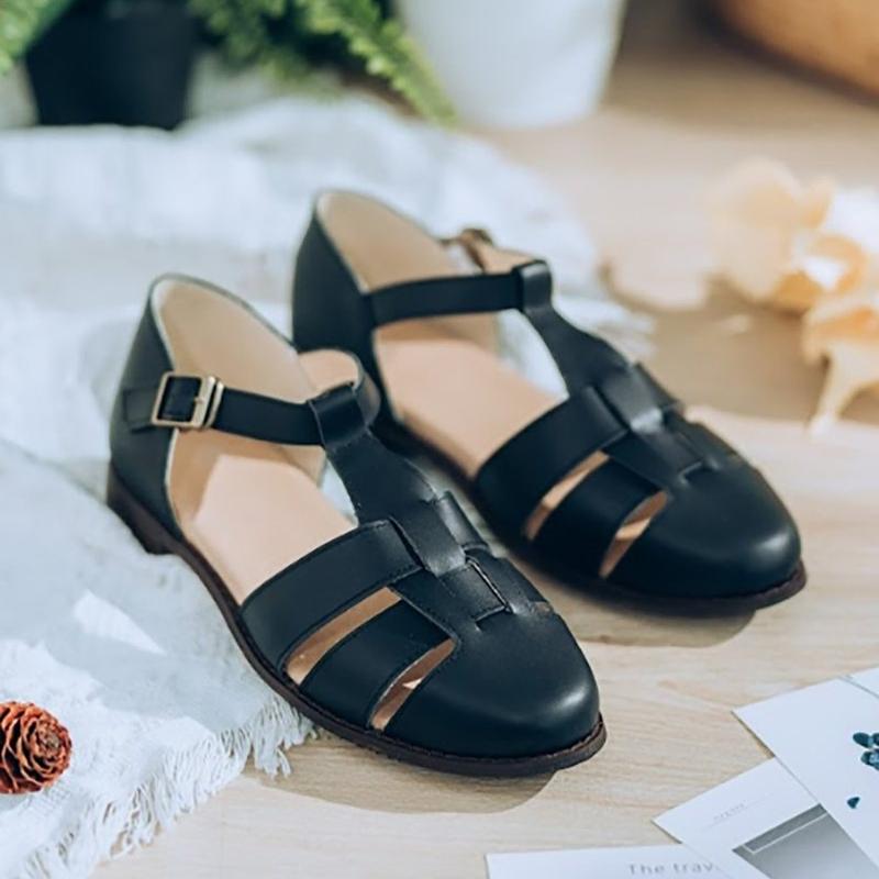 SC1020 法國進口牛皮編織原木底涼鞋 黑