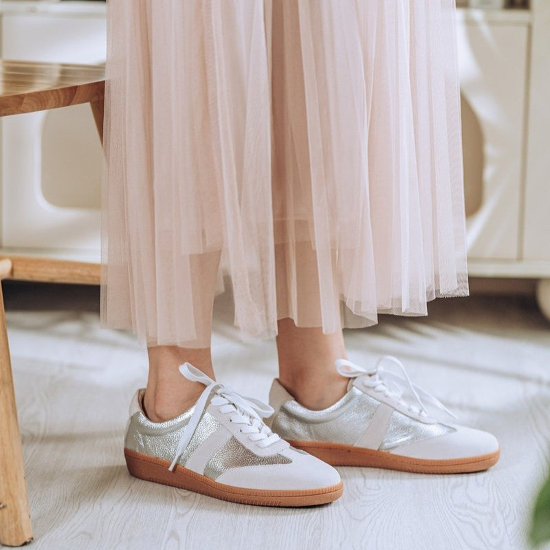 SC1024 防潑水牛皮芭蕾風德訓鞋(另附一般棉質鞋帶)【防潑水】 銀