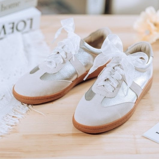 SC1024 防潑水牛皮芭蕾風德訓鞋(另附一般棉質鞋帶)【防潑水】 銀